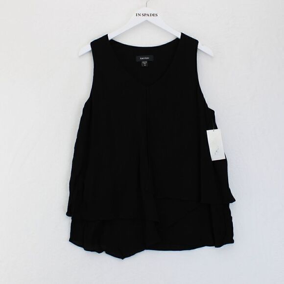 Karen Kane V-Neck Layered Asymmetrical Tank in Black - Picture 2 of 3